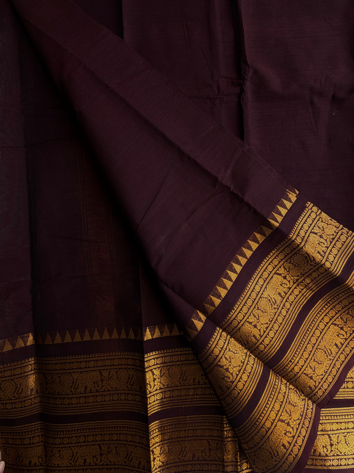 Kanchi cotton saree with rettapett border brown