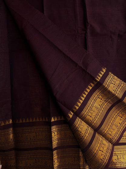 Kanchi cotton saree with rettapett border brown
