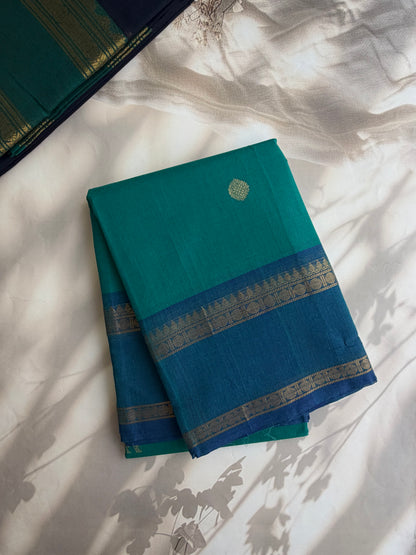 Kanchi cotton saree with butta weaves & zari pallu sky blue