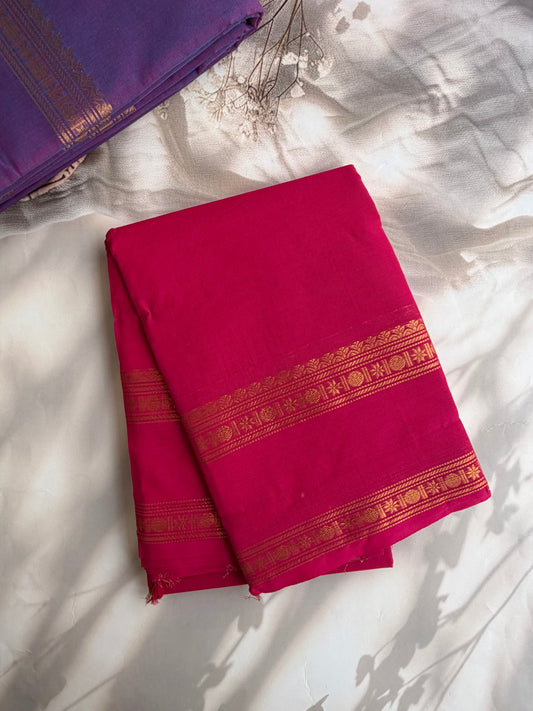 Kanchi cotton saree in zari weaves pink