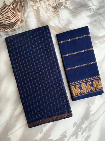 Sungudi Cotton saree in checks- blue