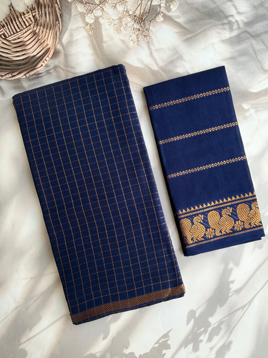 Sungudi Cotton saree in checks- blue