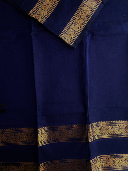 Kanchi cotton saree with rettapett border Royal blue