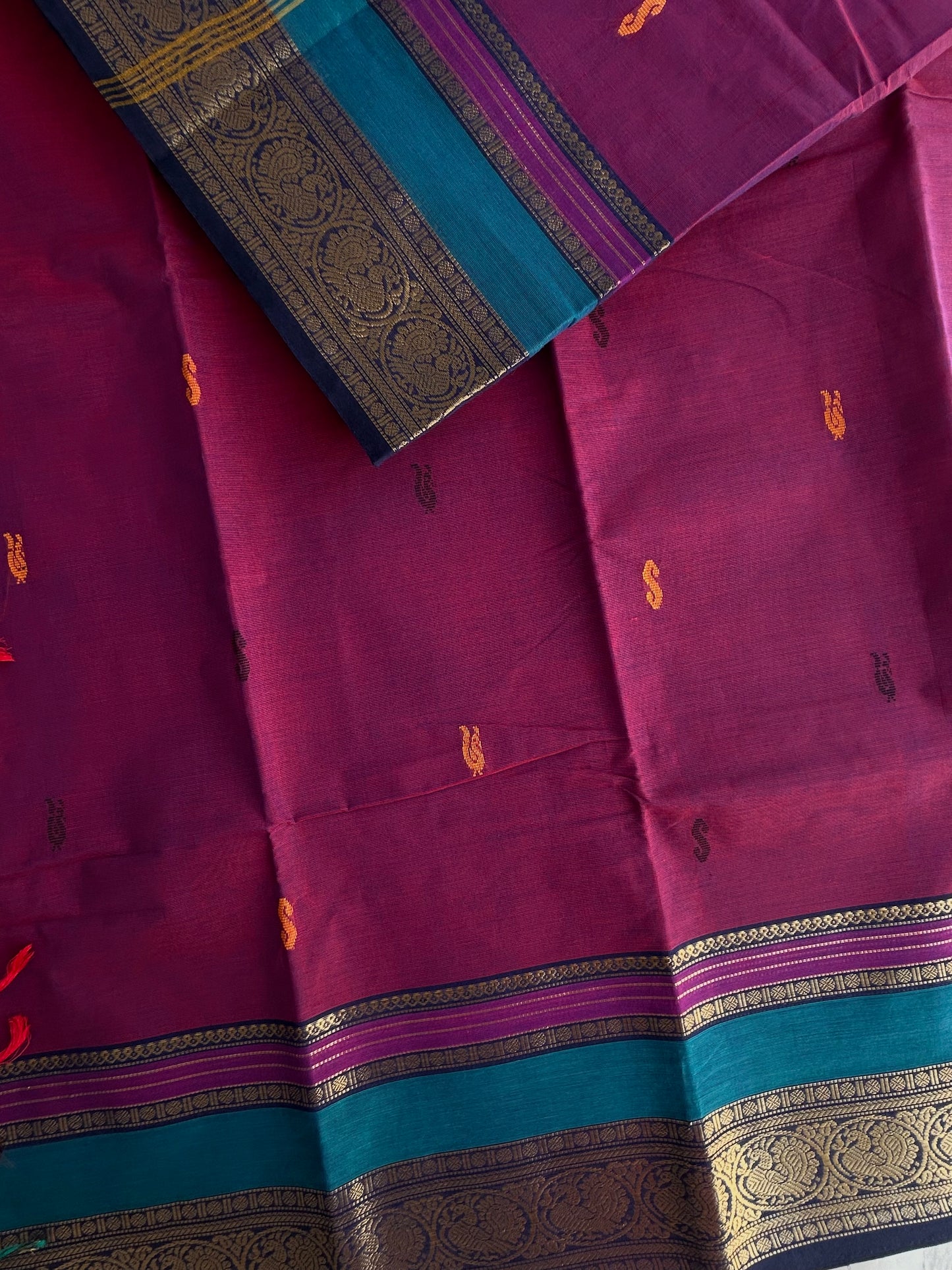 Kanchi cotton saree with butta weaves