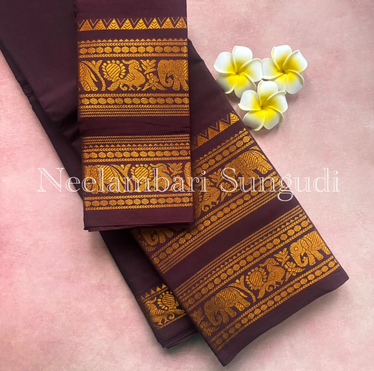 Sungudi saree with rettapett border - brown