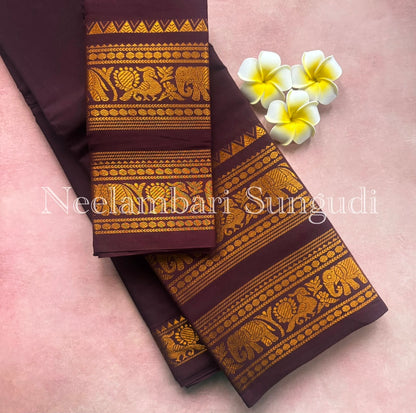 Sungudi saree with rettapett border - brown