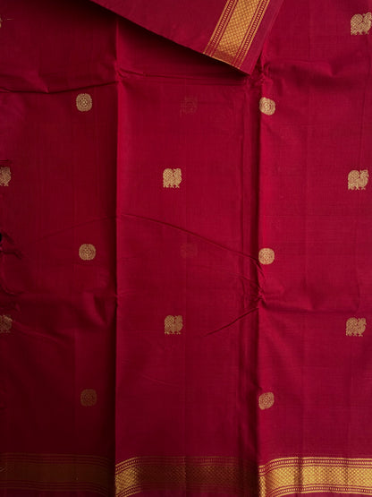 Red Kanchi cotton saree with annam zari butta weaves & zari pallu