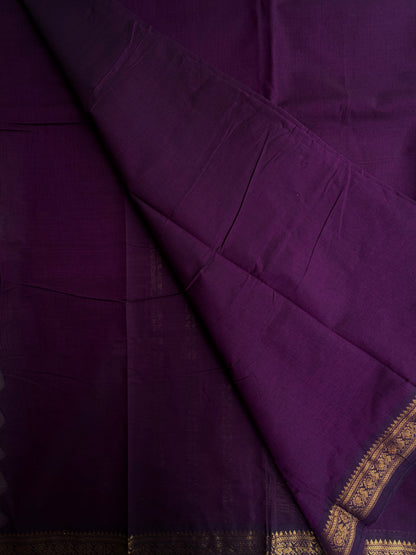 Kanchi cotton saree with minimal zari border weaves purple