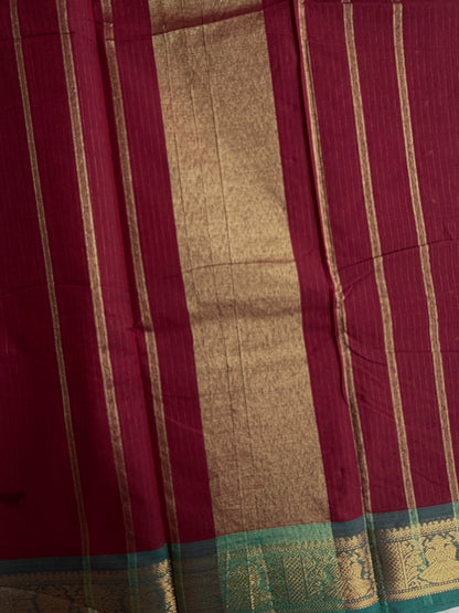 Kanchi cotton saree with Vairaoosi weaves maroon