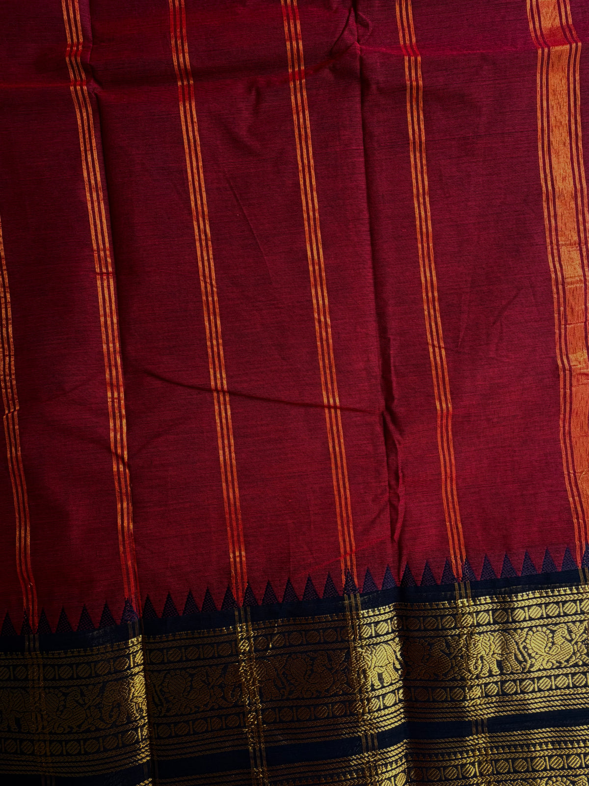 Kanchi cotton saree with rettapett border maroon with black border