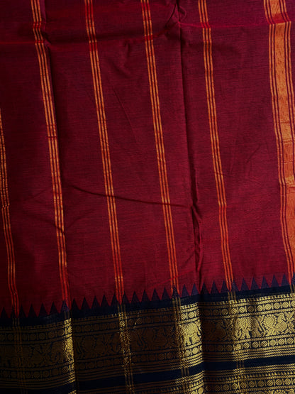 Kanchi cotton saree with rettapett border maroon with black border