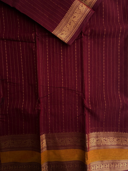 Kanchi cotton saree in Vairaoosi pattern zari weaves & grand pallu maroon