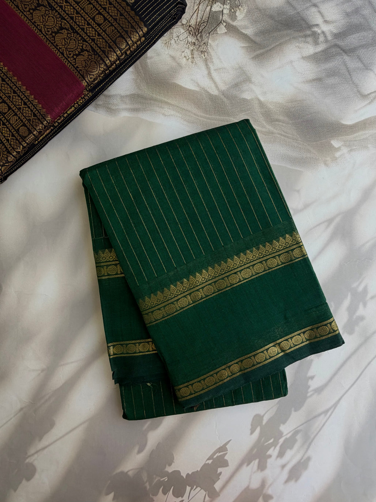Kanchi cotton saree with vairaoosi weaves green