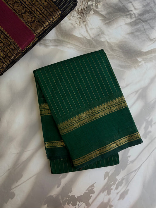 Kanchi cotton saree with vairaoosi weaves green