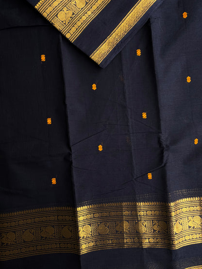 Kanchi cotton saree with butta weaves navy blue