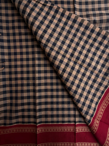 Kanchi cotton saree with kattam weaves multicolor