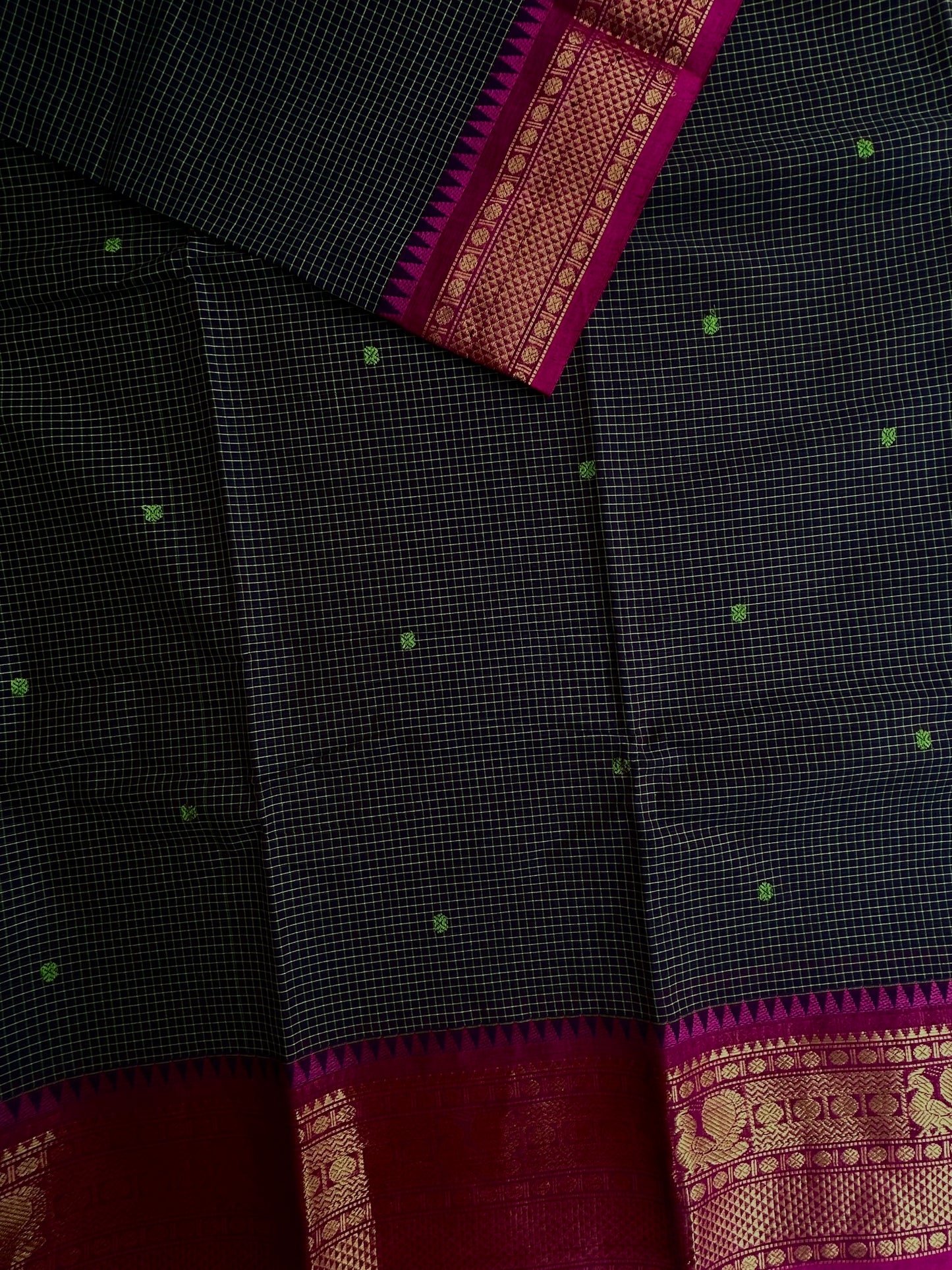 Kanchi cotton saree with checks and butta weaves