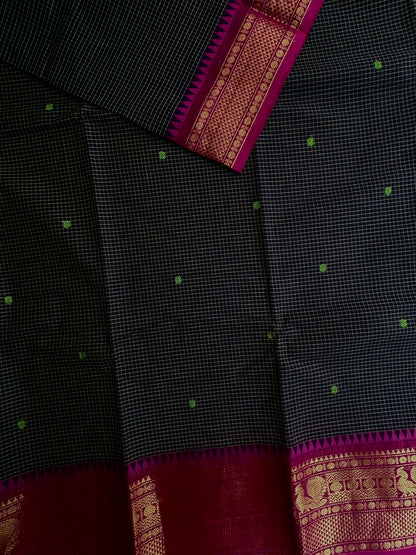 Kanchi cotton saree with checks and butta weaves