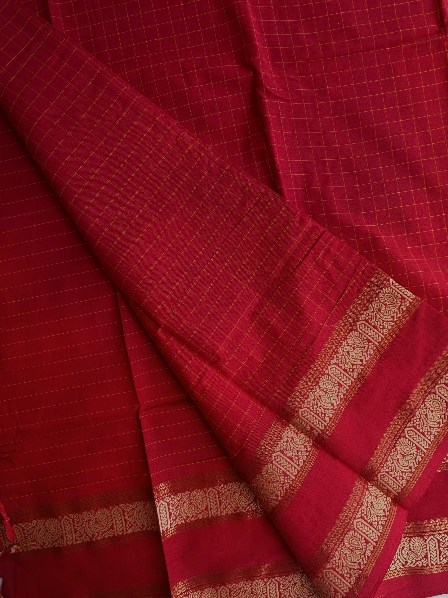 Kanchi cotton saree in kattam pattern