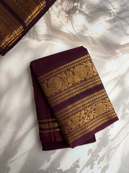 Kanchi cotton saree with rettapet border brown