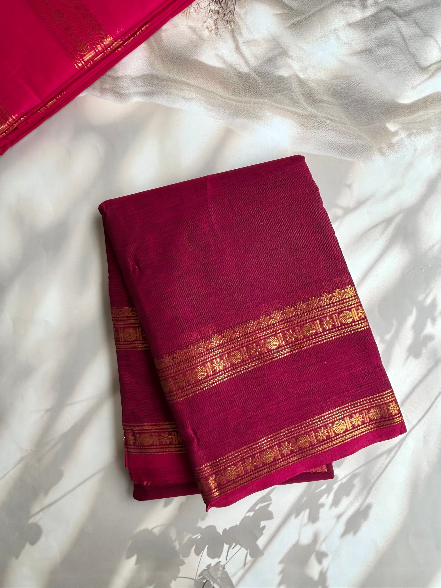 Kanchi cotton saree with zari weaves - deep pink