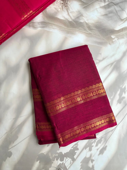 Kanchi cotton saree with zari weaves - deep pink