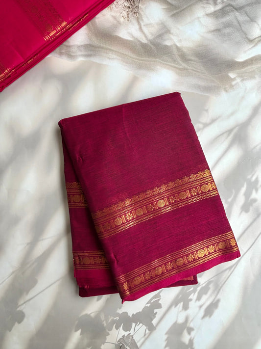 Kanchi cotton saree with zari weaves - deep pink