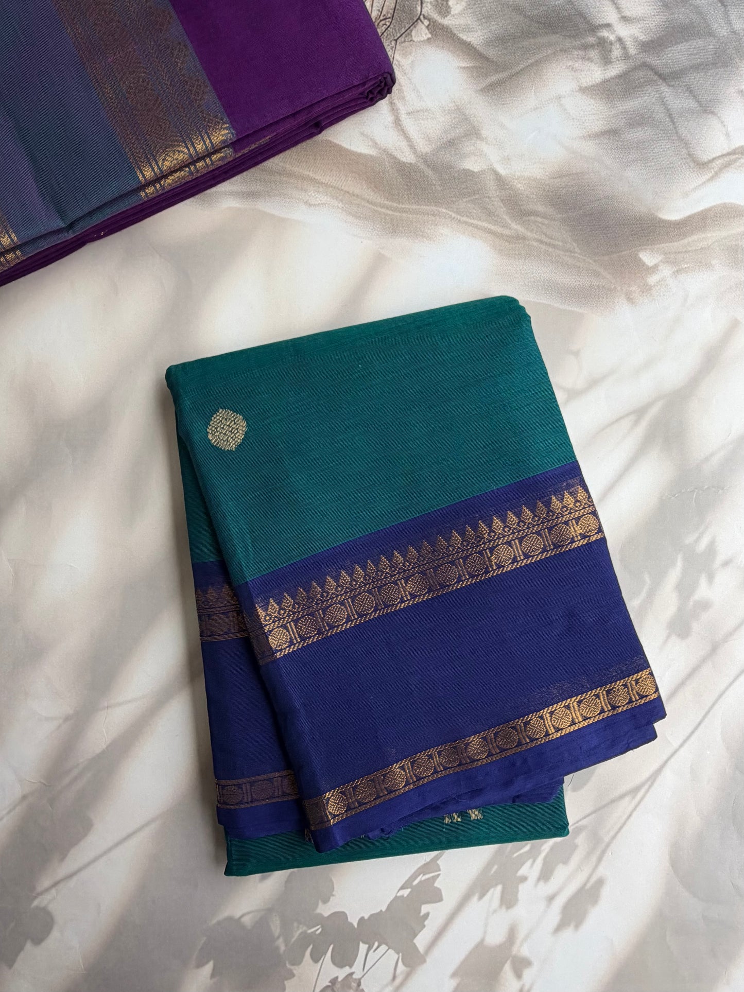 Kanchi cotton saree with butta weaves & zari pallu