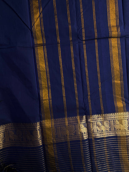 Blue Kanchi cotton saree with zari lines border