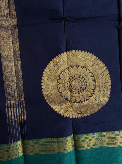 Kanchi cotton saree with butta weaves navy blue