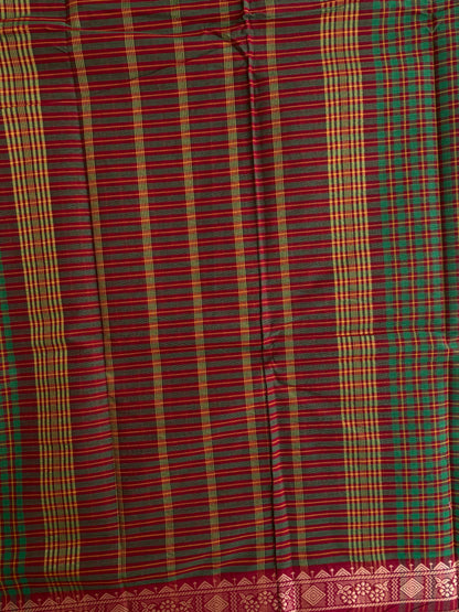 Kanchi cotton saree in kattam pattern - multicolor