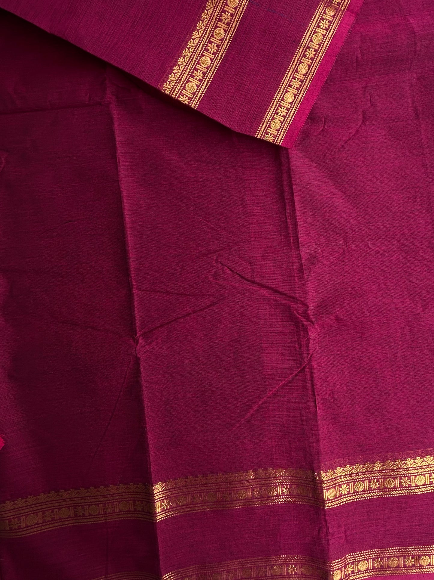 Kanchi cotton saree with zari weaves - deep pink