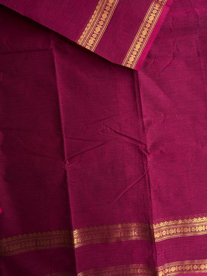 Kanchi cotton saree with zari weaves - deep pink