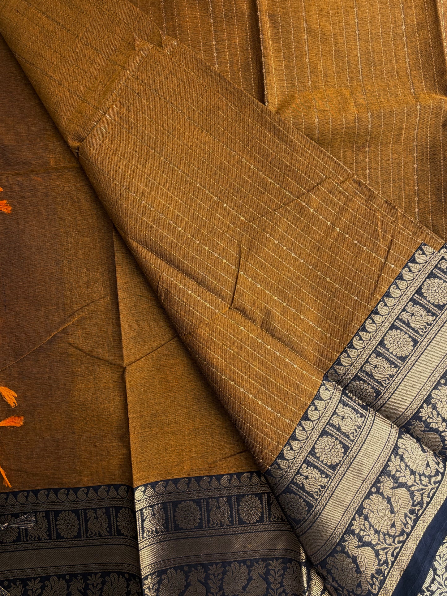 Kanchi cotton Vairaoosi weaves saree - mustard with black