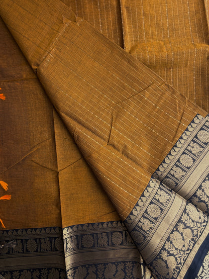 Kanchi cotton Vairaoosi weaves saree - mustard with black