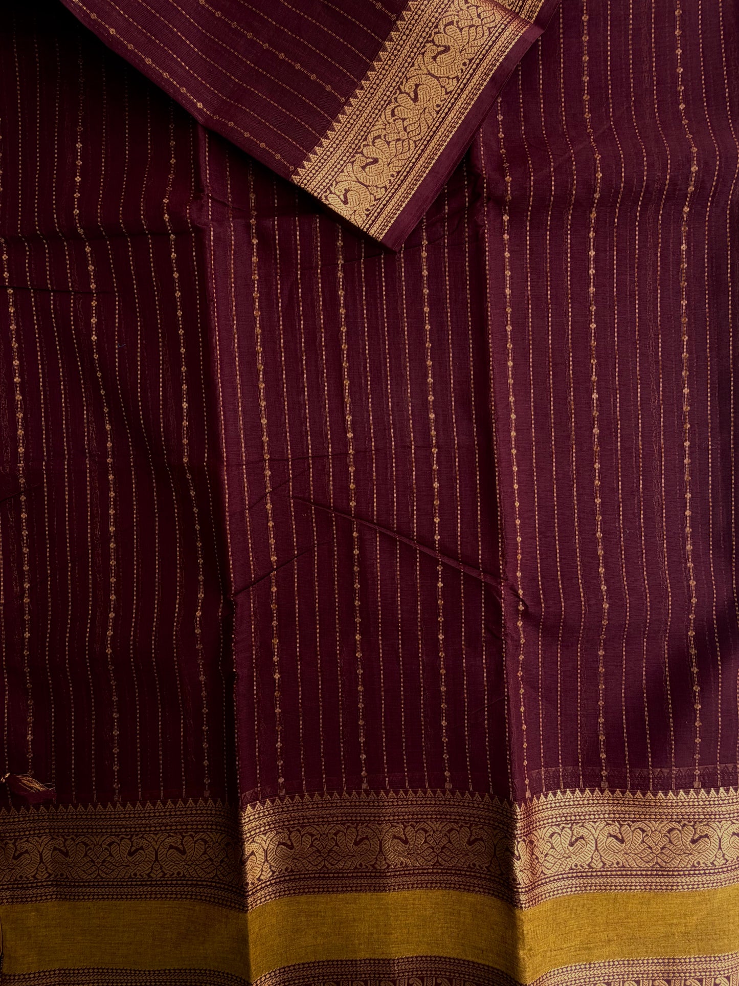 Kanchi cotton saree in Vairaoosi weaves & grand pallu - Brown