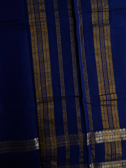 Blue Kanchi cotton saree with zari border