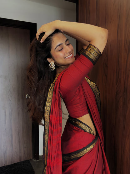 Kanchi cotton saree - maroon with black border