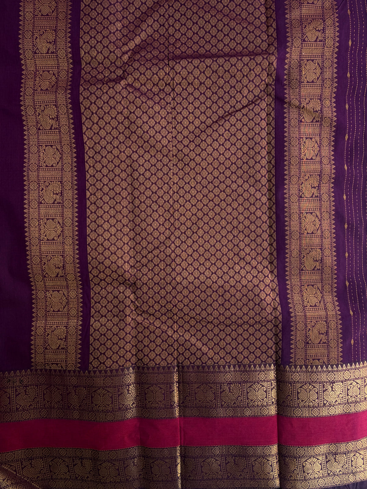 Kanchi cotton saree with Vairaoosi & butta weaves & grand pallu purple