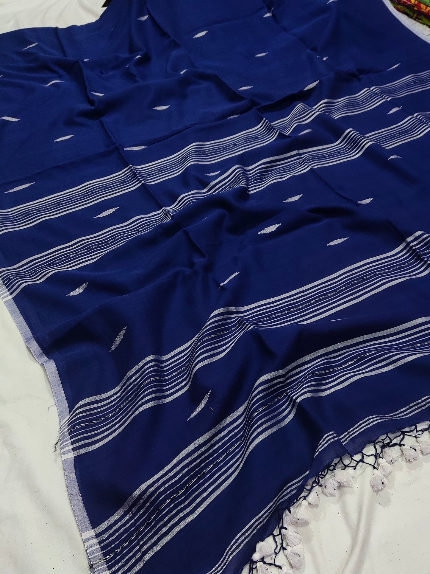 Handloom mul saree navy blue