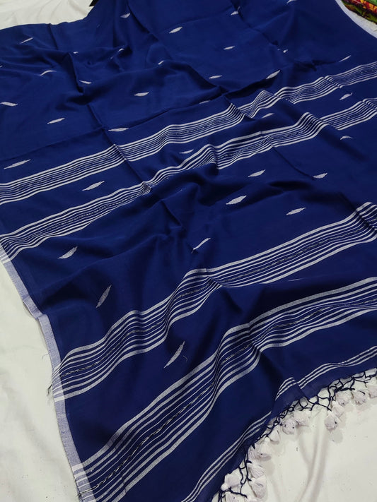 Handloom mul saree navy blue