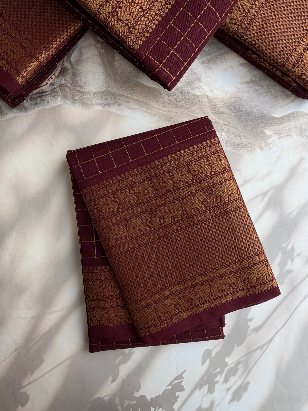 Kanchi cotton saree with kattam zari weaves & grand pallu - brown