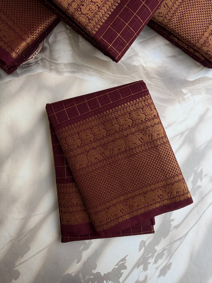 Kanchi cotton saree with kattam zari weaves & grand pallu - brown