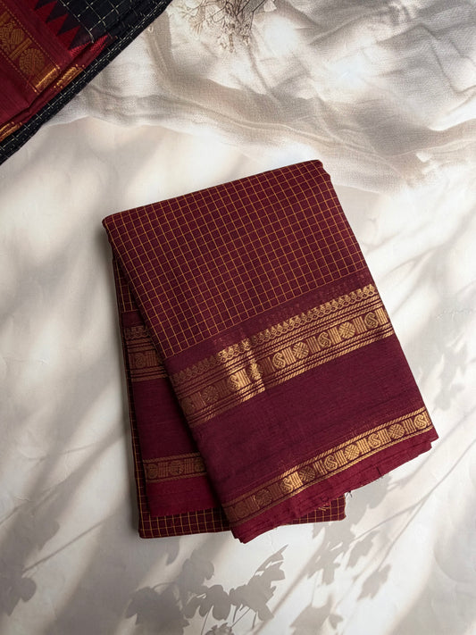 Kanchi cotton saree in kattam pattern brown