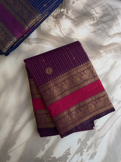 Kanchi cotton saree with Vairaoosi & butta weaves & grand pallu purple