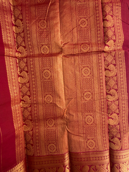 Kanchi cotton Vairaoosi weaves & grand pallu dark red