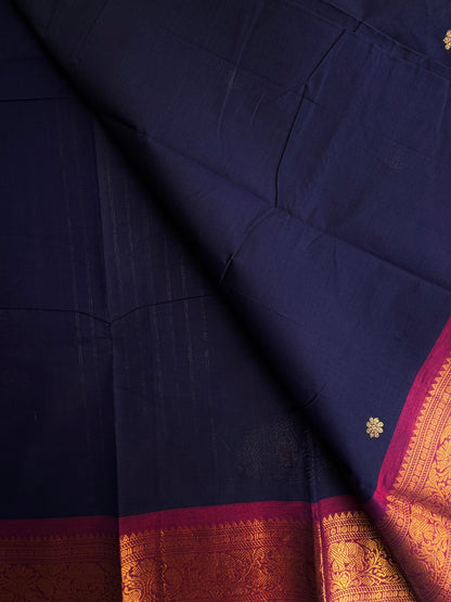 Kanchi cotton saree with butta weaves & zari pallu blue