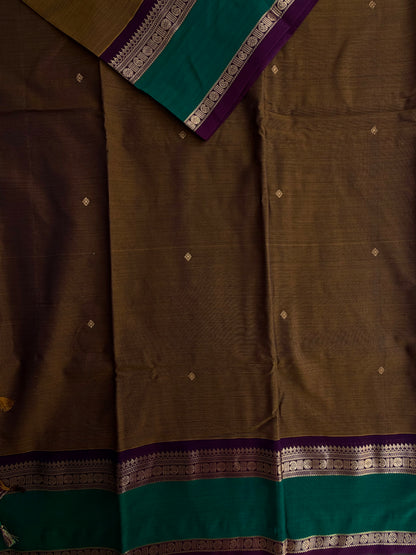 120 mercerised Kanchi cotton saree with zari butta and grand pallu