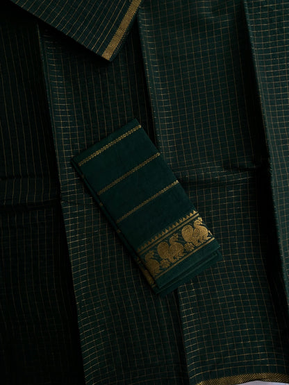Sungudi cotton saree in checks - dark green