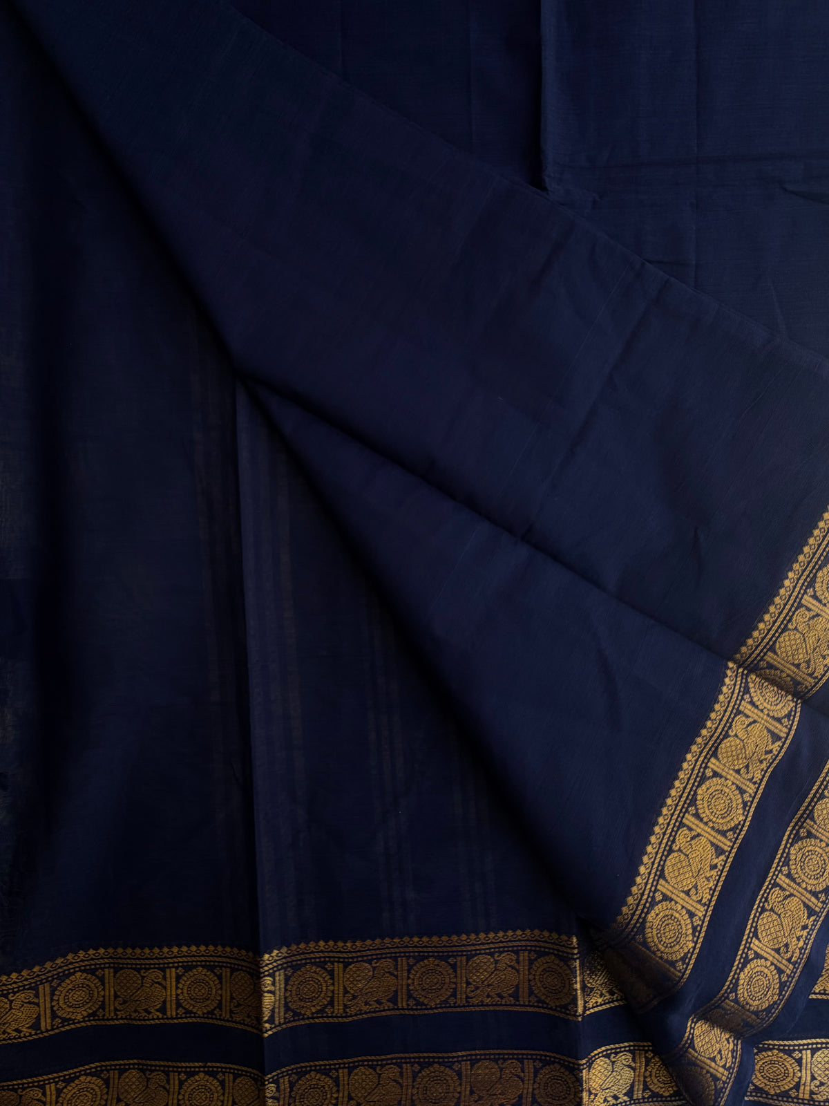Kanchi cotton saree with zari weaves - dark blue